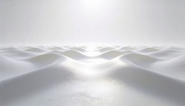 Minimalist White Dune Waves Abstract Landscape with Soft Light and Serene Misty Horizon
