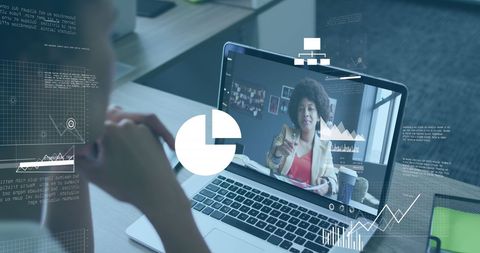 Diverse teamwork and technology in virtual meeting concept