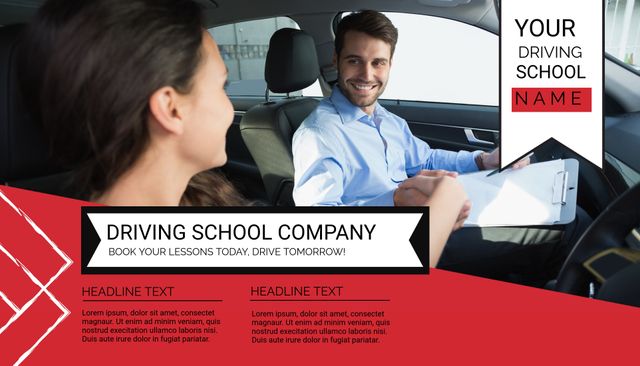 Driving School Template with Smiling Instructor and Student in Car - Download Free Stock Templates Pikwizard.com