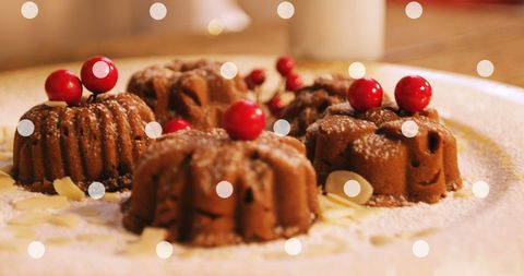 Festive Chocolate Bundt Cakes with Red Berries - Download Free Stock Images Pikwizard.com