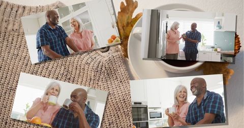 Senior diverse couple enjoying leisure time at home