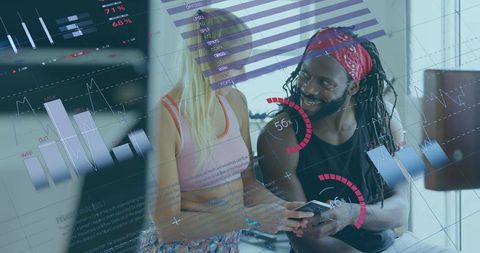 Diverse Individuals Analyzing Fitness Data in Gym Environment