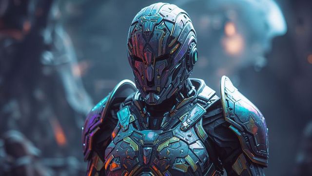 Cybernetic Warrior in Futuristic Exoskeleton Armor