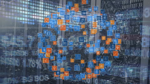 Digital Globe of Icons on Dynamic Network Background