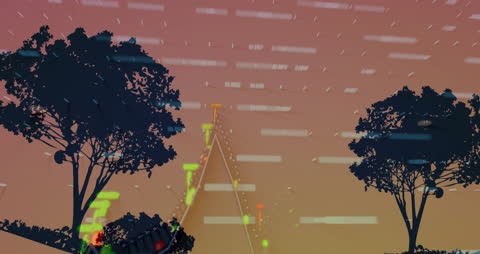 Digital Data Visualization Over Nature at Sunset