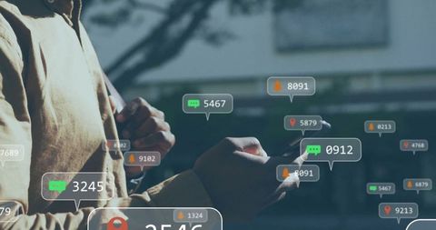 Commuter Checking Smartphone Alerts in Busy Urban Environment