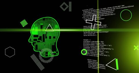 futuristic ai head with green digital interface - Download Free Stock Images Pikwizard.com