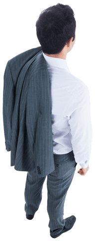 Transparent Rear View of Businessman Holding Jacket