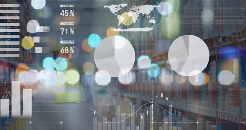 Warehouse Worker Analyzing Data Infographic Overlay