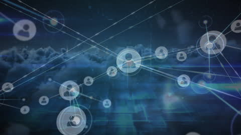 Network Connections Overlay on Digital Cloud Background