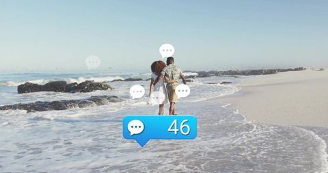 Romantic Beach Stroll with Text Message Overlays