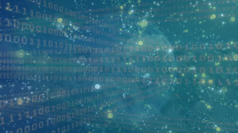 Abstract Green Background with Binary Code and Light Trails