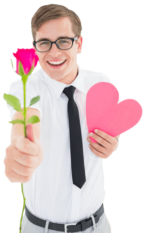 transparent enthusiastic geek presenting rose and heart card - Download Free Stock Videos Pikwizard.com