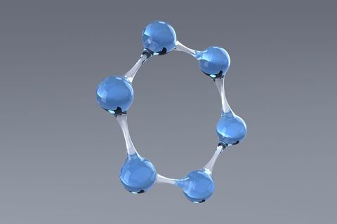 a detailed visualization of a blue molecular structure, showcasing its interconnected atoms against a neutral gray background. useful for educational purposes, scientific presentations, or illustrating research articles. perfect for conveying themes of chemistry and advanced scientific study.