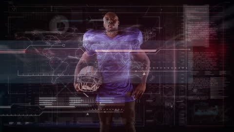 Futuristic Interface with Rugby Player Analyzing Data