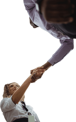 Transparent low angle business handshake greeting