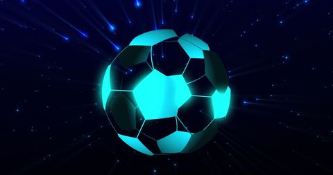 Digital Football with Futuristic Glowing Effects on Dark Background