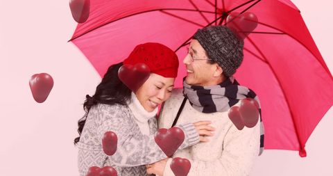 Happy Couple with Umbrella on Valentine's Day
