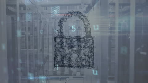 Digital Lock Symbolizing Cyber Security in Server Room