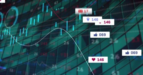 social media notifications on stock market graph overlay - Download Free Stock Images Pikwizard.com