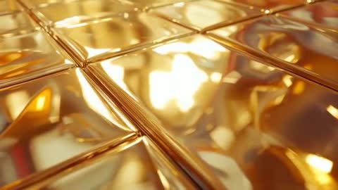 Golden tile reflections ripple through camera pan