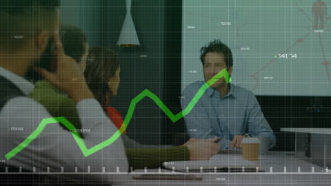 Business Meeting Analyzing Growth Data with a Diverse Team