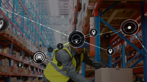 Warehouse Worker Integrating Smart Technology in Logistics