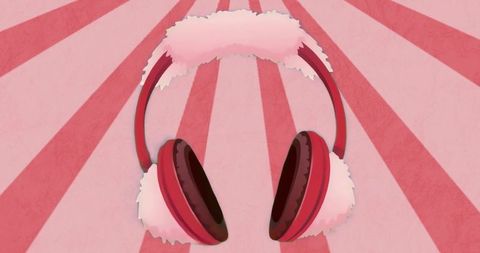 Fluffy pink earmuffs on radiant pink striped background