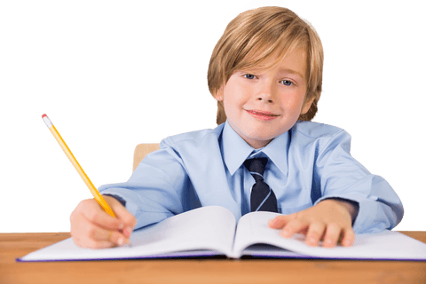 caucasian schoolboy writing in notebook on transparent background - Download Free Stock Videos Pikwizard.com