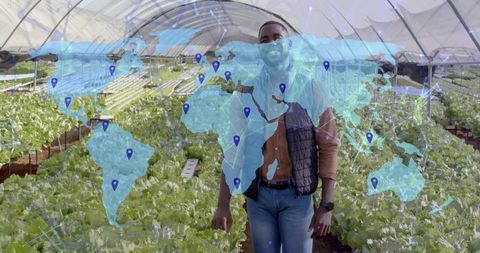 Digital World Map Overlay in Sustainable Hydroponic Greenhouse