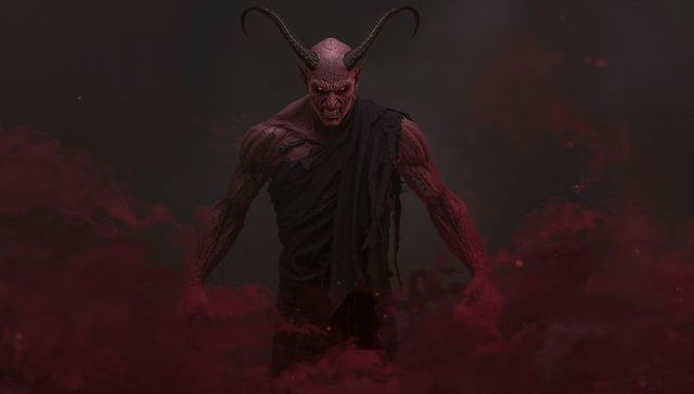 Demonic Creature Emerging from Bloodred Mist in Goth Setting