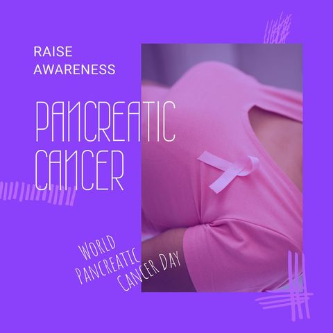 Pink Ribbon on Purple Background for Pancreatic Cancer Awareness