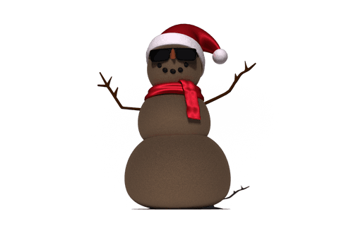 Transparent Brown Snowman with Santa Hat on a Blue Winter Background