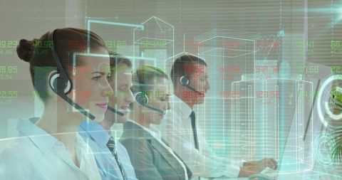 Business Team Engaging via Headsets and Analyzing Data - Download Free Stock Images Pikwizard.com