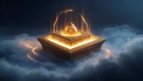 Mystical Floating Golden Pedestal Above the Cloudscape