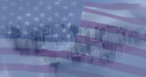 Waving USA Flag Overlay on 3D Cityscape Model