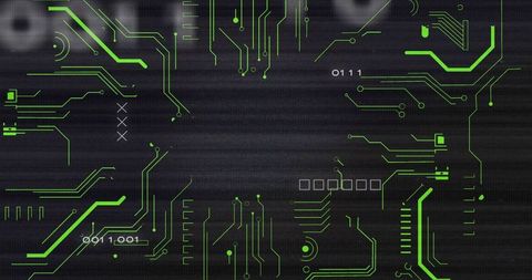 Neon Green Circuit Traces on Futuristic Digital Interface Background