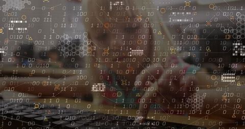 young girl learning computer programming with digital data overlay - Download Free Stock Images Pikwizard.com