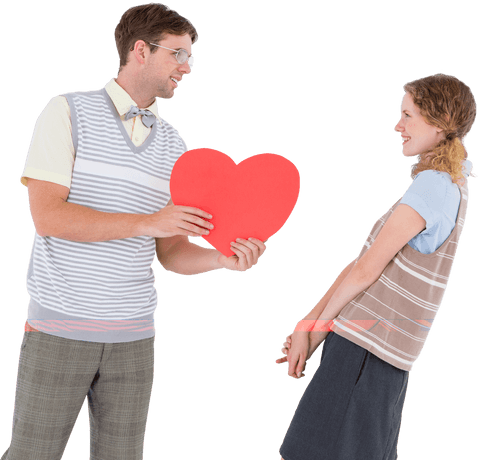 Transparent Romantic Hipster Couple with Heart Figure