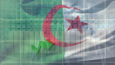 Algeria Flag with Financial Data and Upward Trend