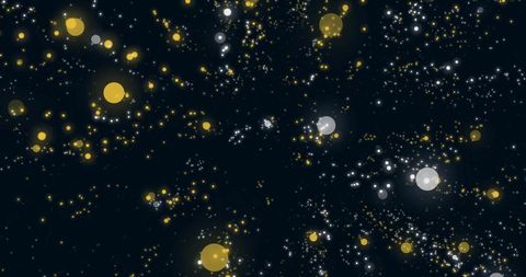 Abstract Pattern of Yellow and White Moving Light Spots on Black