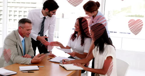 Animated Hearts with Team Collaboration in Office Meeting