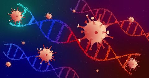 Virus and DNA Helix Digital Illustration in Sci-fi Settings