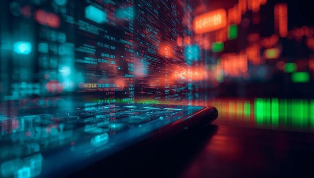 Futuristic Financial Data Display Tablet with Digital Graphics