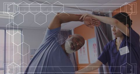 Elderly Male Receiving Physical Therapy with Medical Interface Overlay