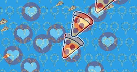 National pizza day pattern with hearts and pizza icons