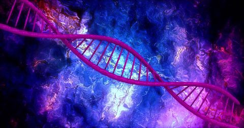 Colorful DNA Strand Over Abstract Cosmic Background