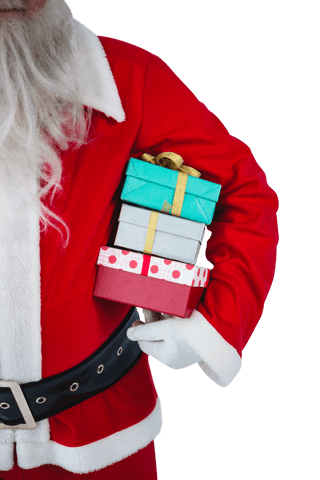 Transparent Santa Claus Holding Colorful Gift Boxes Santa Portrait