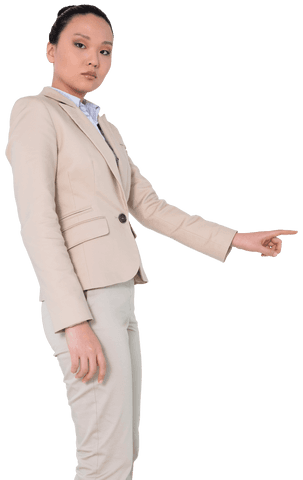 Serious Asian Businesswoman Pointing Finger Transparent