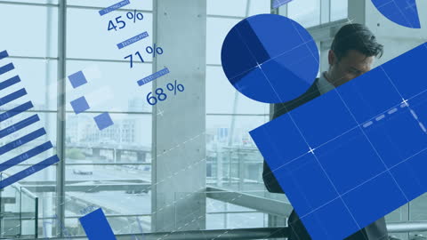 Businessman Using Smartphone Against Digital Data Graphics